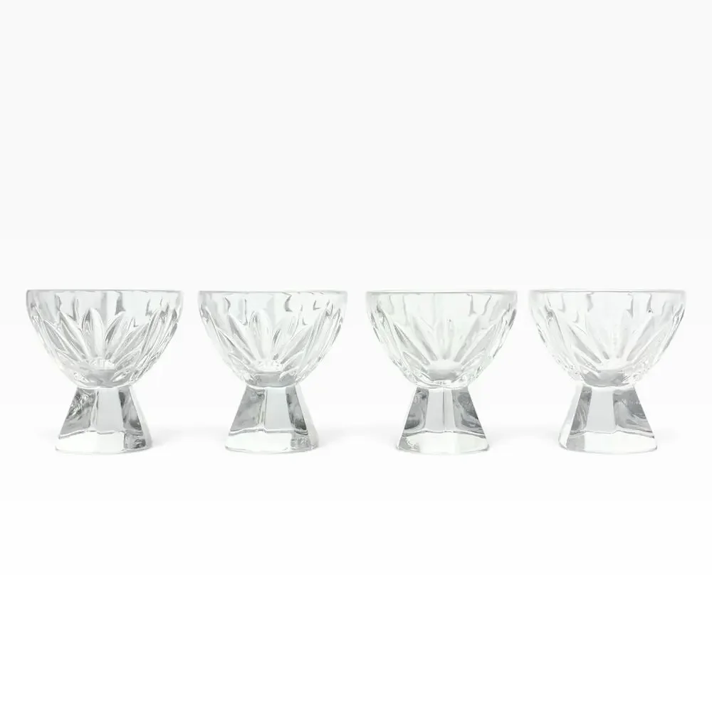 1970s Vintage 4 Cordial Liquor Shot Glasses 2.25” 1.25oz Hexagon Pedestal Base￼